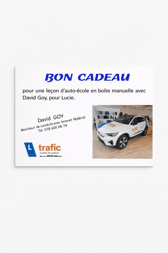 Bon cadeau pour une leçon de conduite